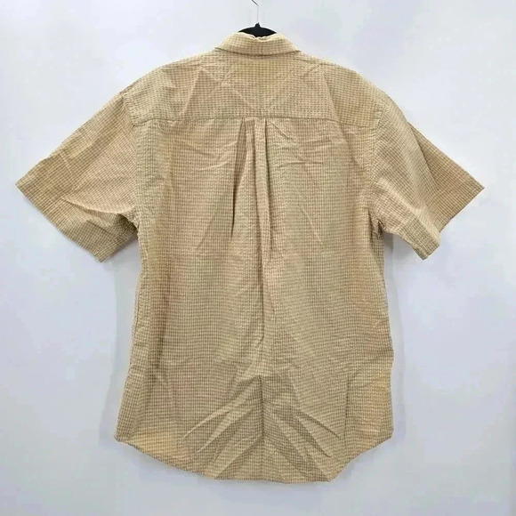 Arrow Tan Stripe Plaid Button Up Short Sleeve Shirt Medium - Picture 8 of 11